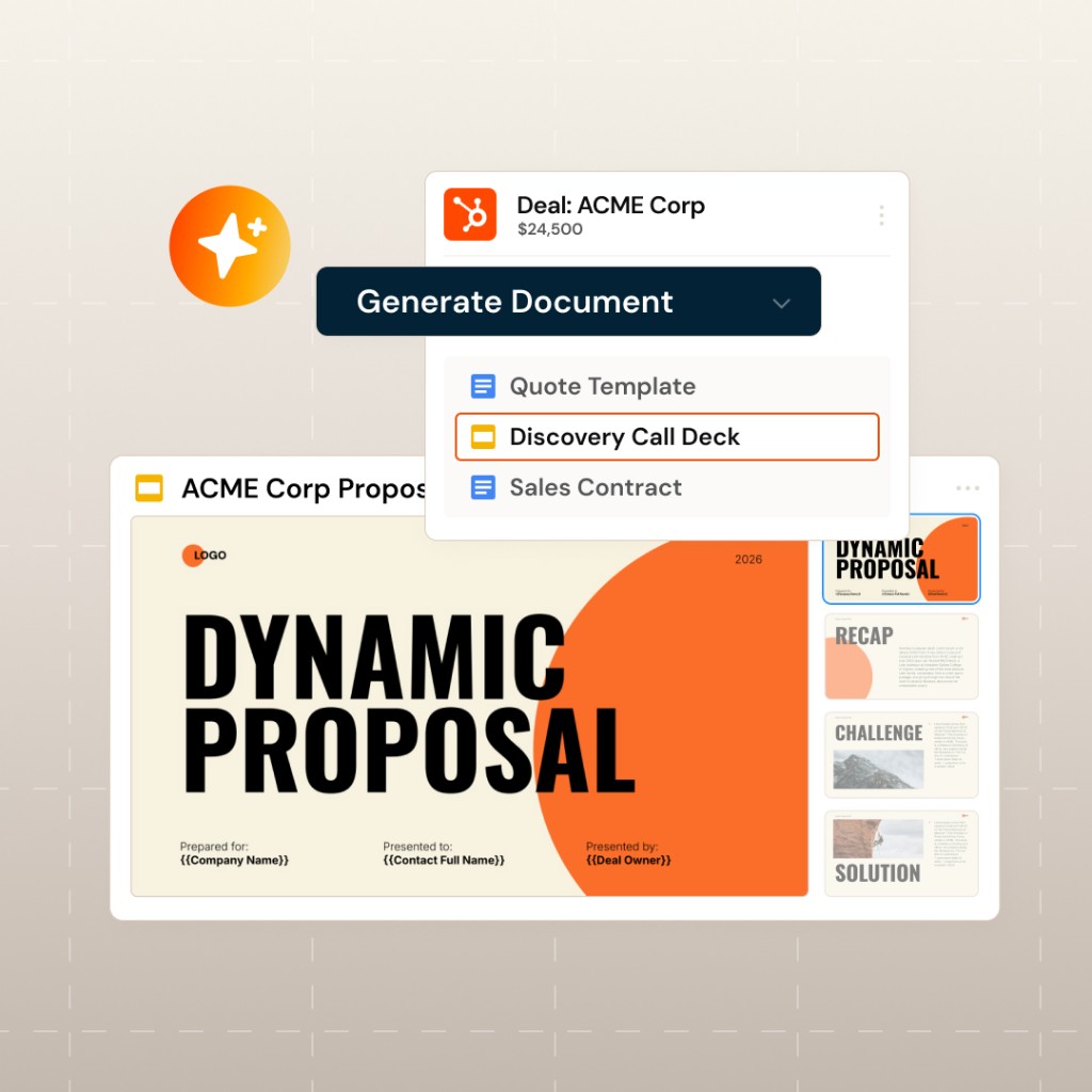 Generate any document from a HubSpot deal record, with a Quote, Discovery Call Deck and Sales Contract picker